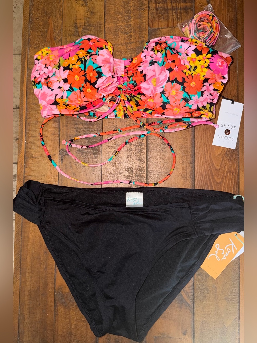 Target Floral Bandeau Bikini Top with Black Bottom